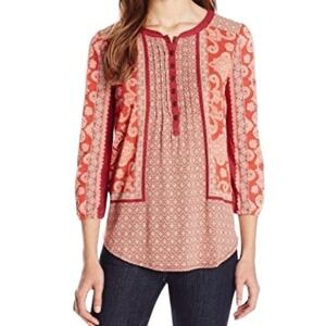Lucky Brand Country Boho Long Sleeve Flowy 1/2 Button Down Tunic Woman's L